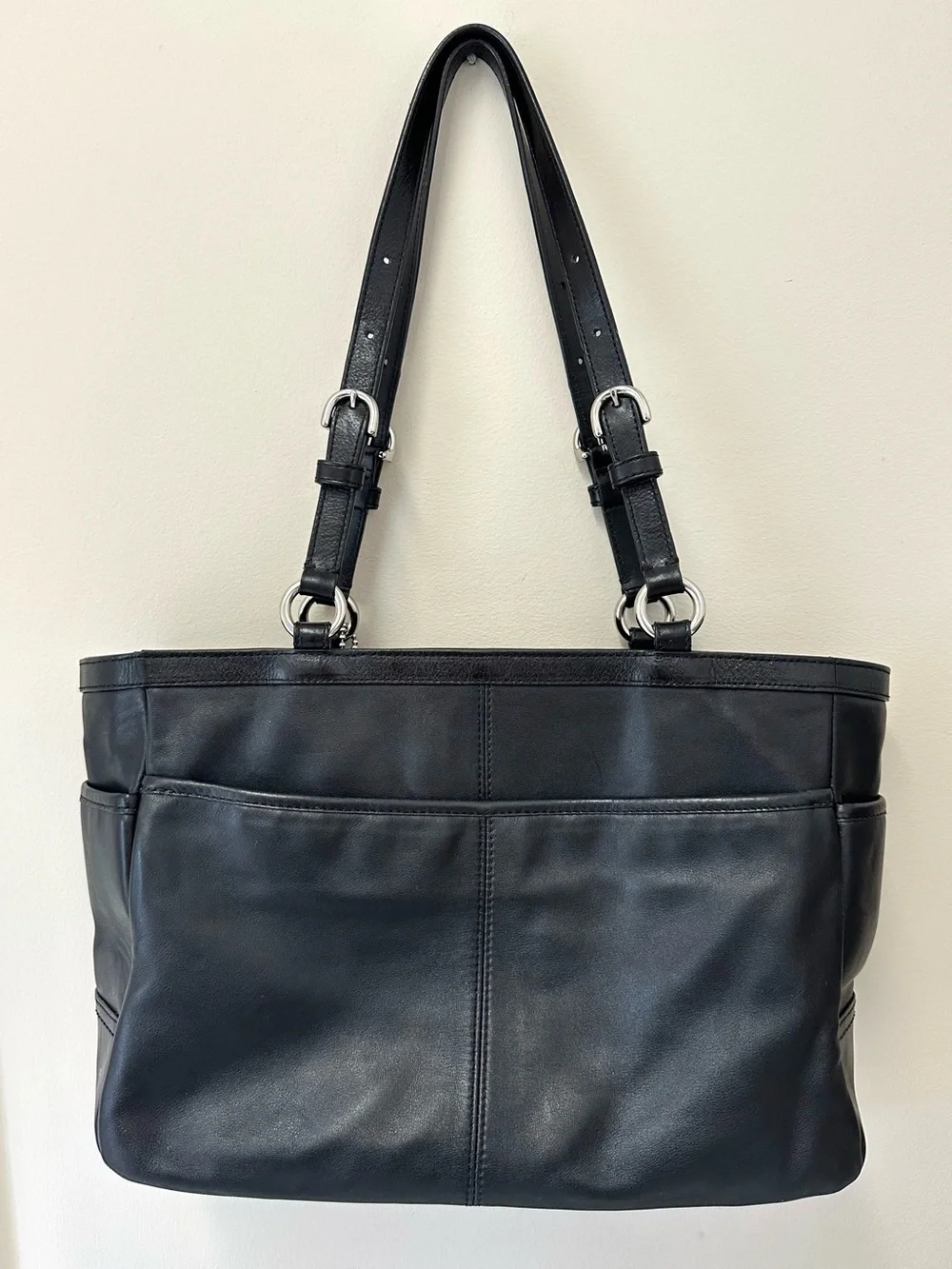 Coach East West Black Leather Shoulder Tote Bag